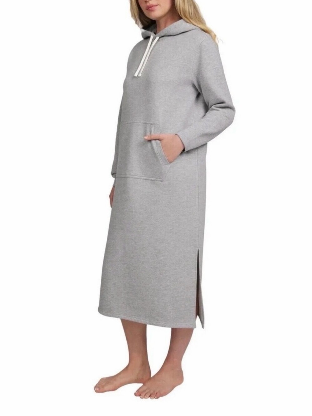 Lands' End Light Gray Hooded Maxi Sweatshirt Dress